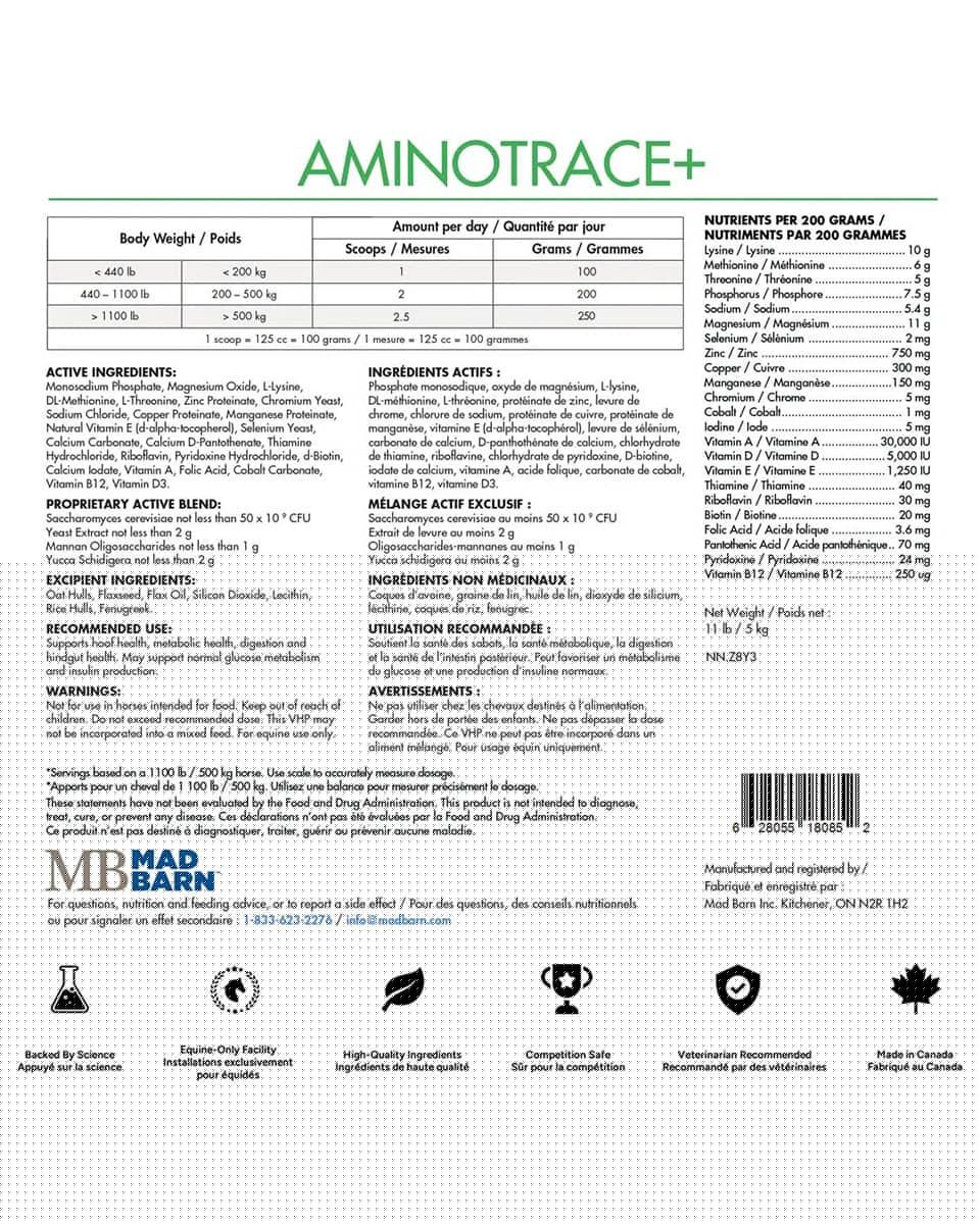 Mad Barn AminoTrace+ ingredients label