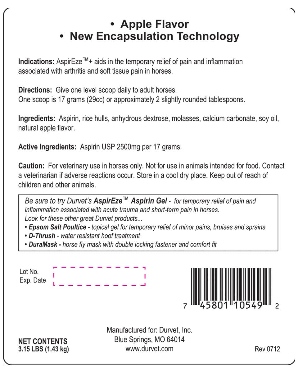 Durvet AspirEze+ Aspirin Granules Back Label
