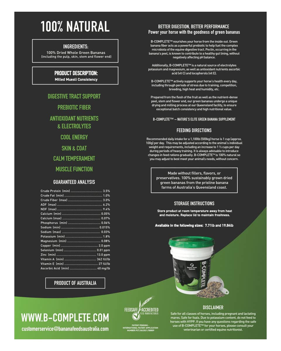 Banana Feeds Australia B-Complete Equine Supplement Ingredients