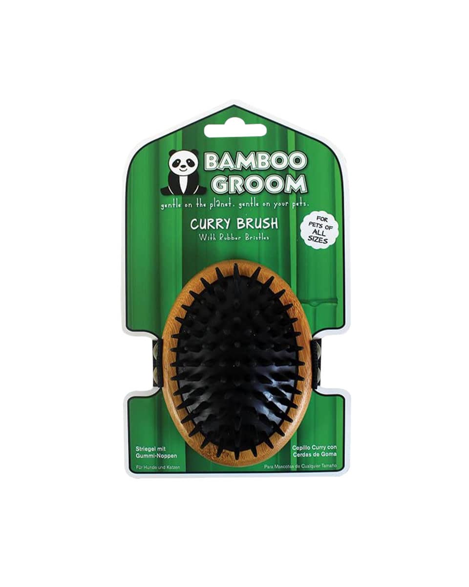 Bamboo Groom Curry Brush with Rubber Bristles