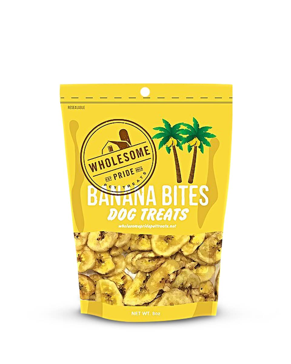 Banana Bites Dog Treats made by Wholesome Pride Pet Treats