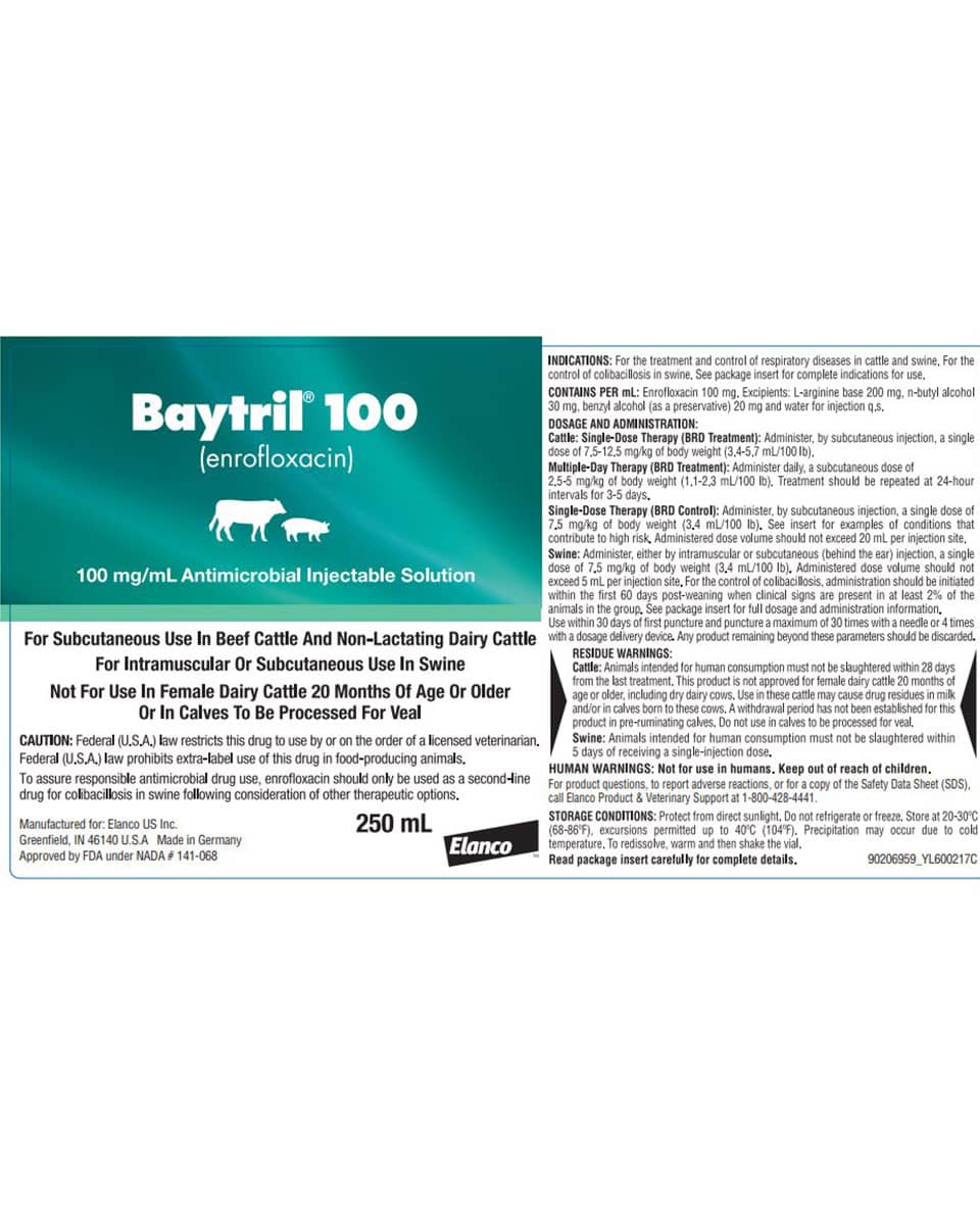 Baytril Injectable (Enrofloxacin) from Elanco - label