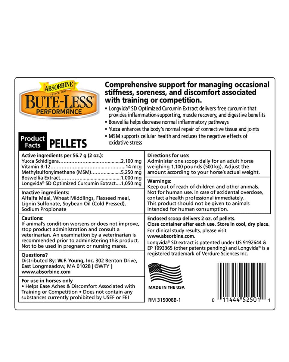 Bute-Less Performance Comfort & Recovery Support Pellets supplement for horses