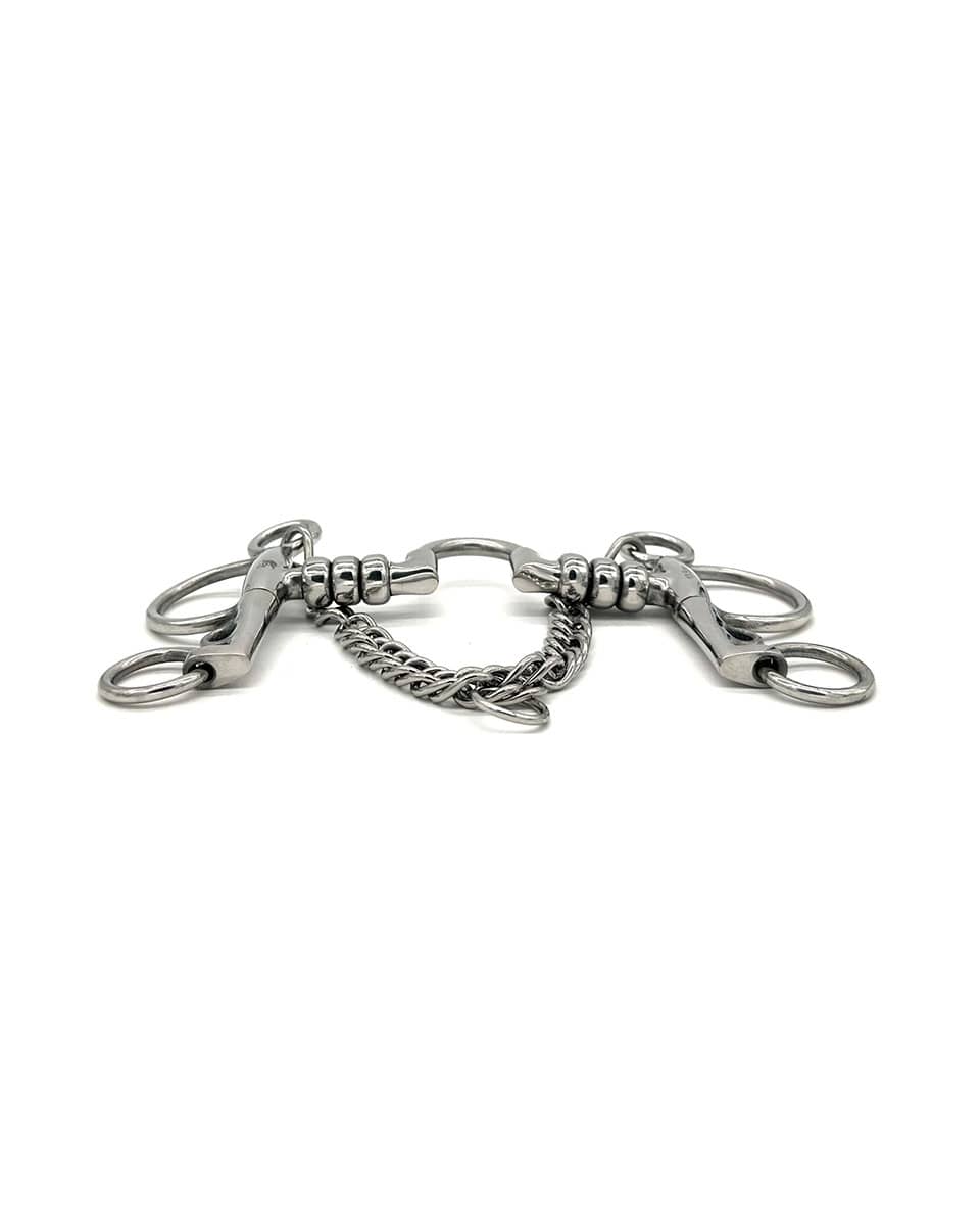 Jake Adams Equestrian Stainless Steel Cherry Roller Pelham with Low Correction Port Bit