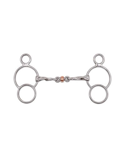 Jake Adams Equestrian Twisted Copper Roller Two Ring Bit