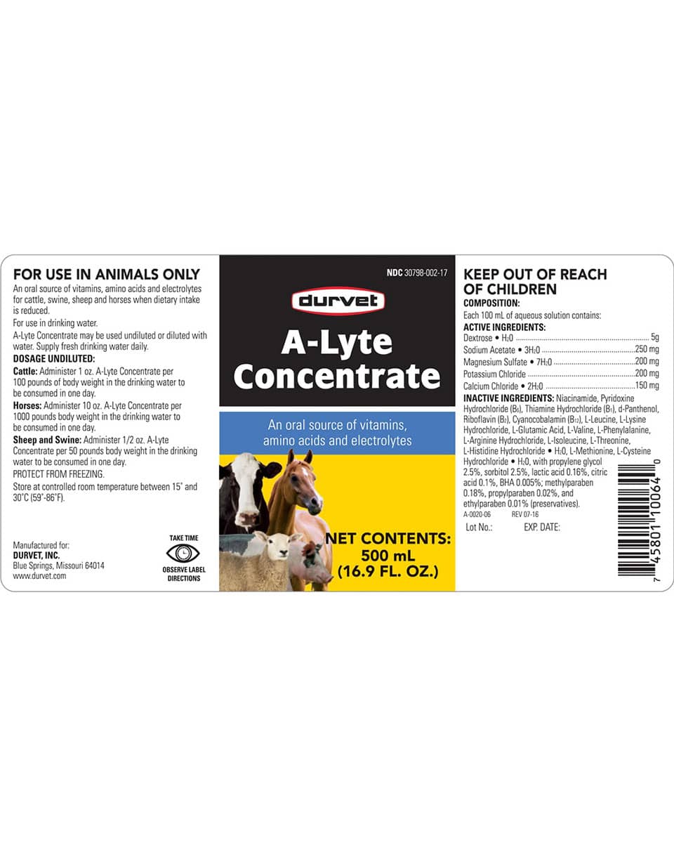 Durvet A-Lyte Concentrate Label
