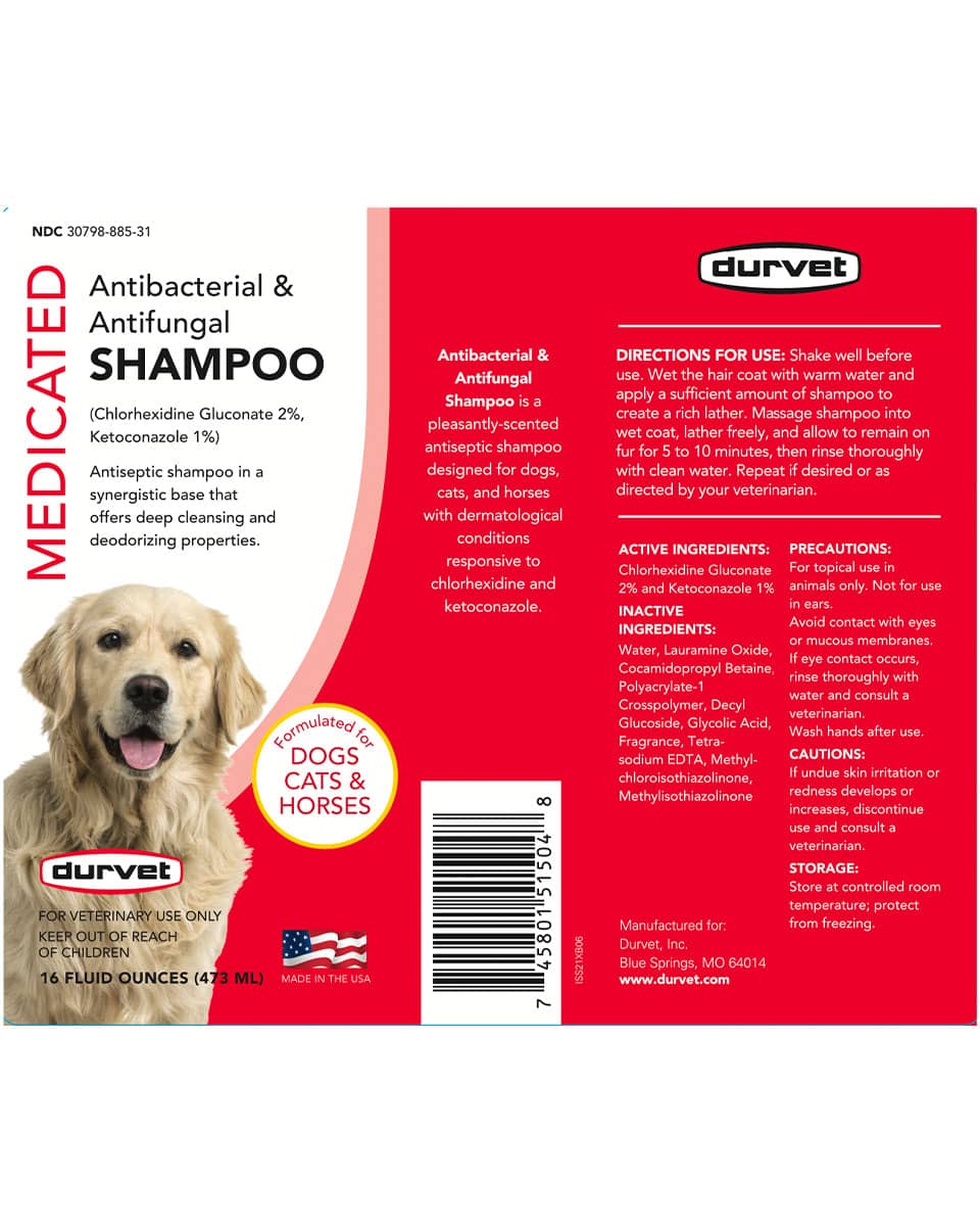 Durvet Medicated Antibacterial and Antifungal Shampoo for horses, dogs, and cats - label