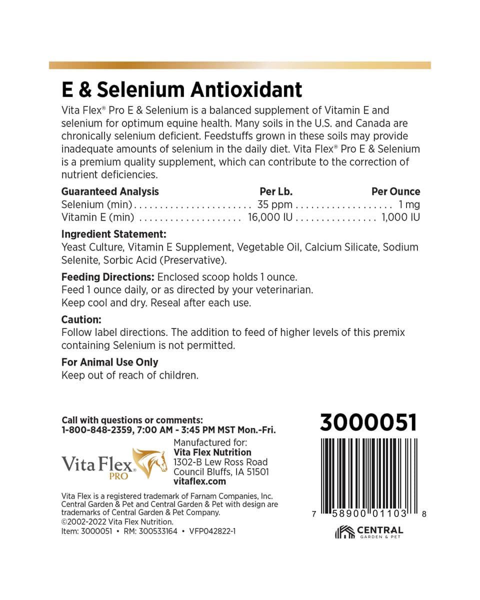 Vita-Flex E & Selenium Powder Back Label