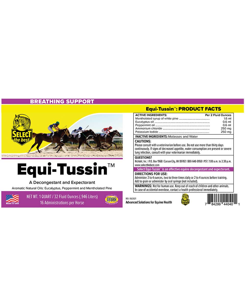 Select the Best Equi-Tussin respiratory supplement label