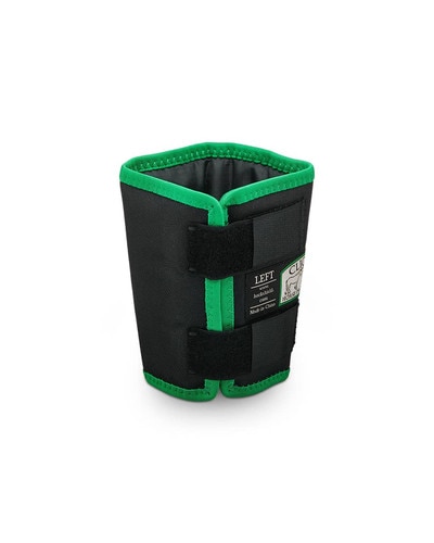 The Click Horse Products Fetlock Shields (pair) Black with Green Trim