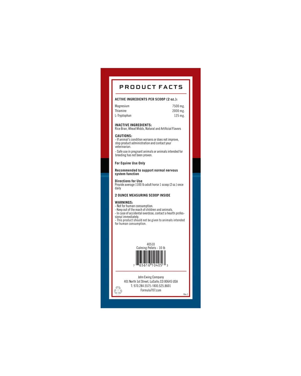 Formula 707 Calming Pellets Label