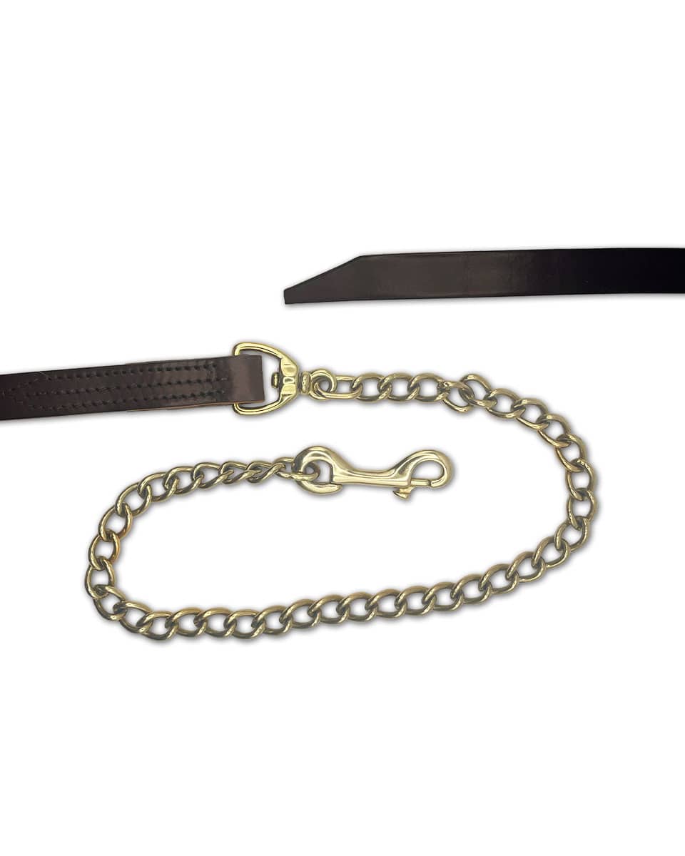 Horse Cents Leather Lead Shank with Chain - 7 ft