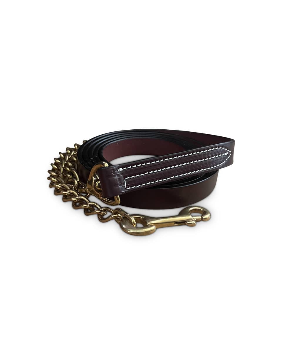 Horse Cents Leather 7ft Show lead and 30 inch solid brass chain