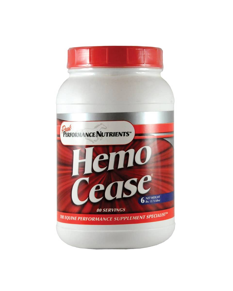 Peak Performance's Hemo Cease supplement for horse lung function