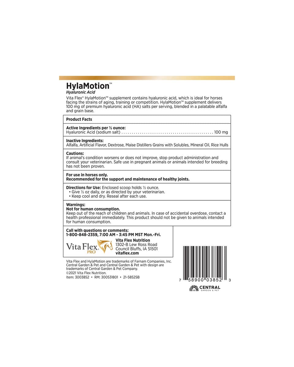 Vita-Flex Hylamotion Back Label