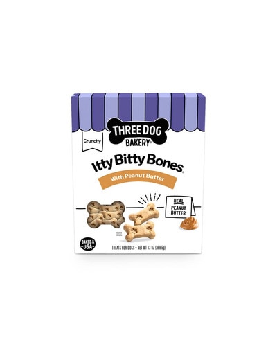 Three Dog Bakery Itty Bitty Bones - bite-sized peanut butter dog biscuits