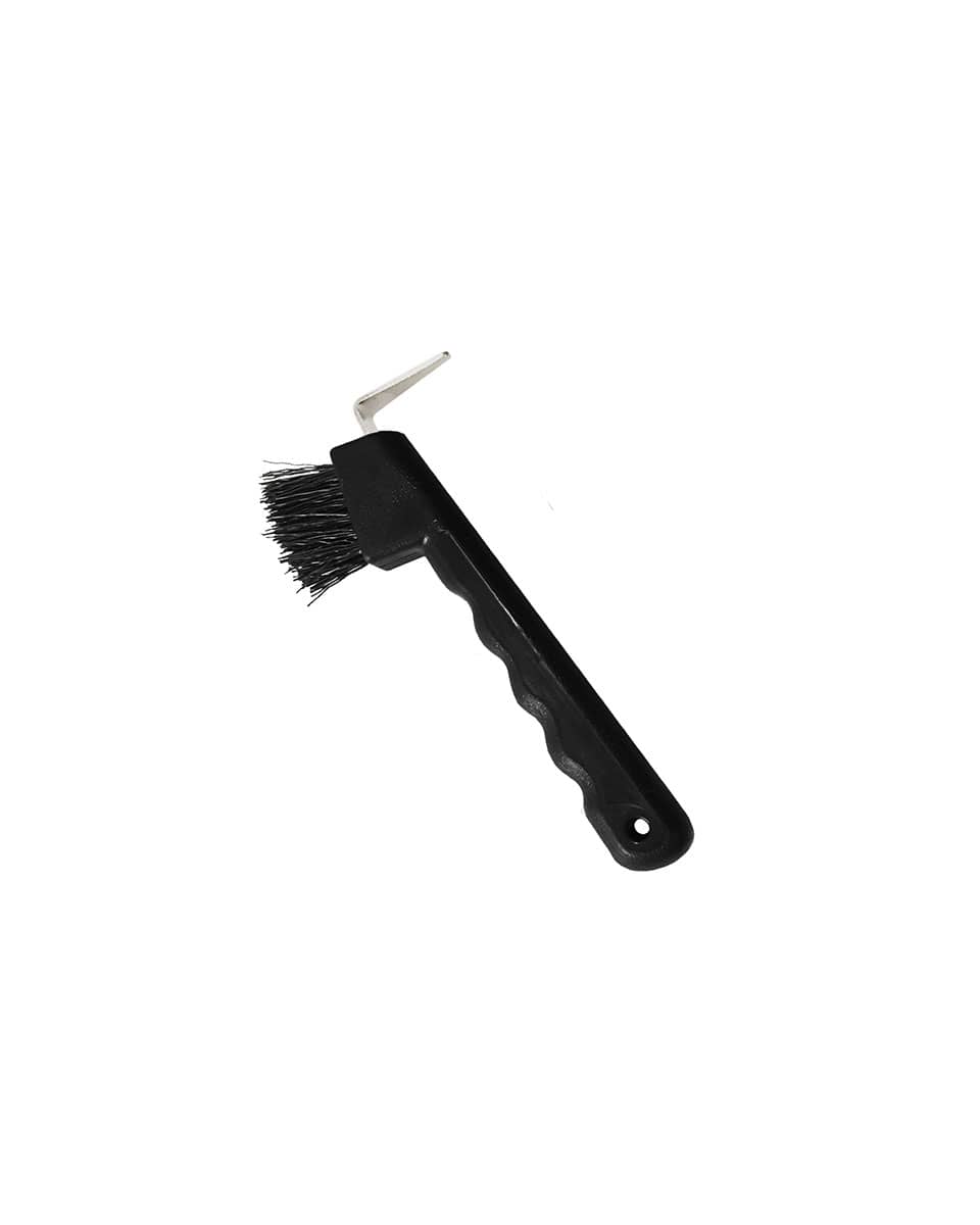Jack's Manufacturing Hoof Pick with Brush & Grooved Handle - Black