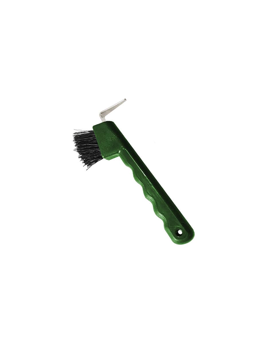 Jack's Manufacturing Hoof Pick with Brush & Grooved Handle - Forest Green