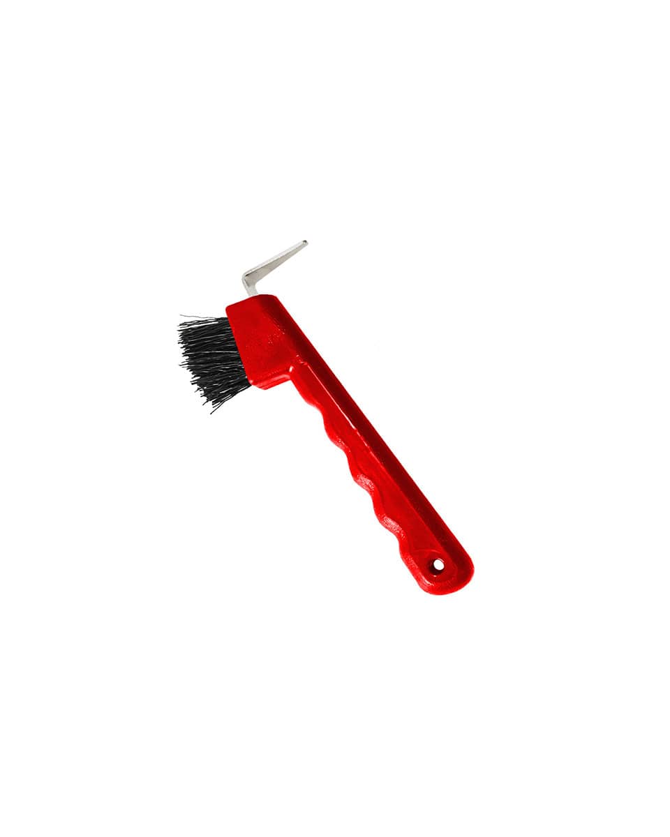 Jack's Manufacturing Hoof Pick with Brush & Grooved Handle - Red