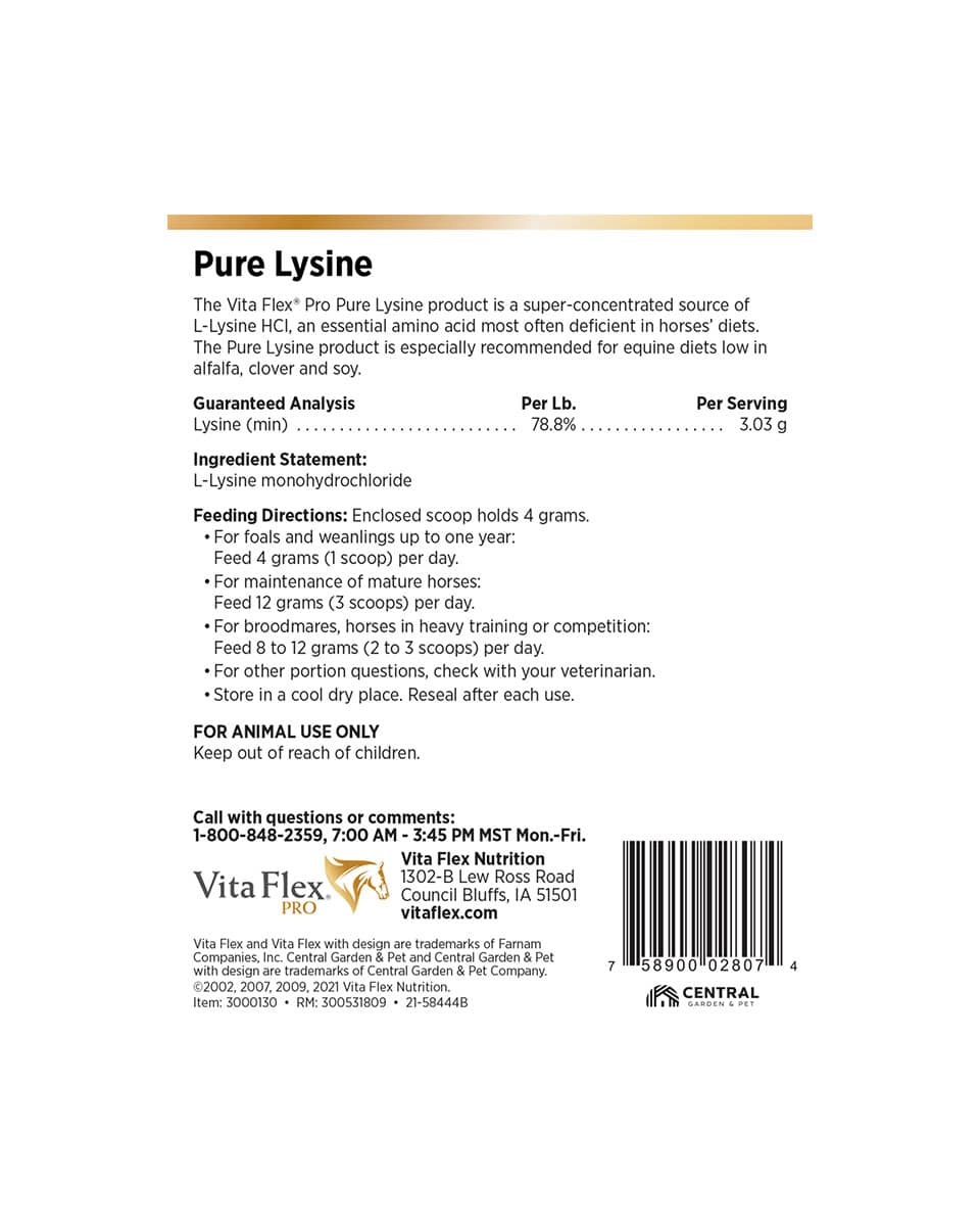 Vita-Flex Pure Lysine Back Label