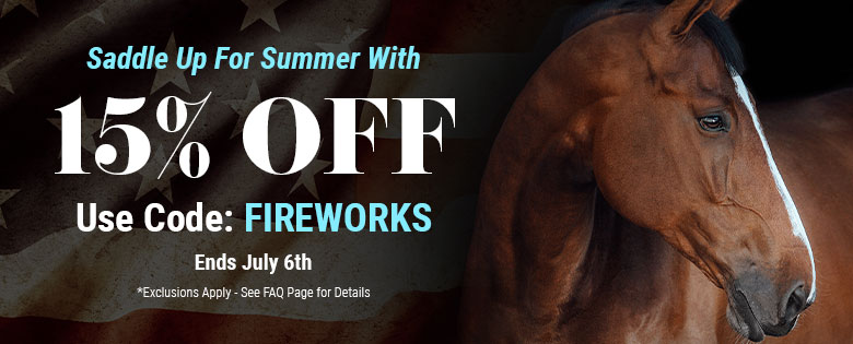 July 4th 15% OFF sale on equestrian and horse products at Farmvet.com.