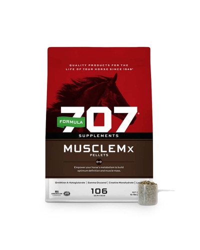 MuscleMx pelleted muscle supplement for horses from Formula 707