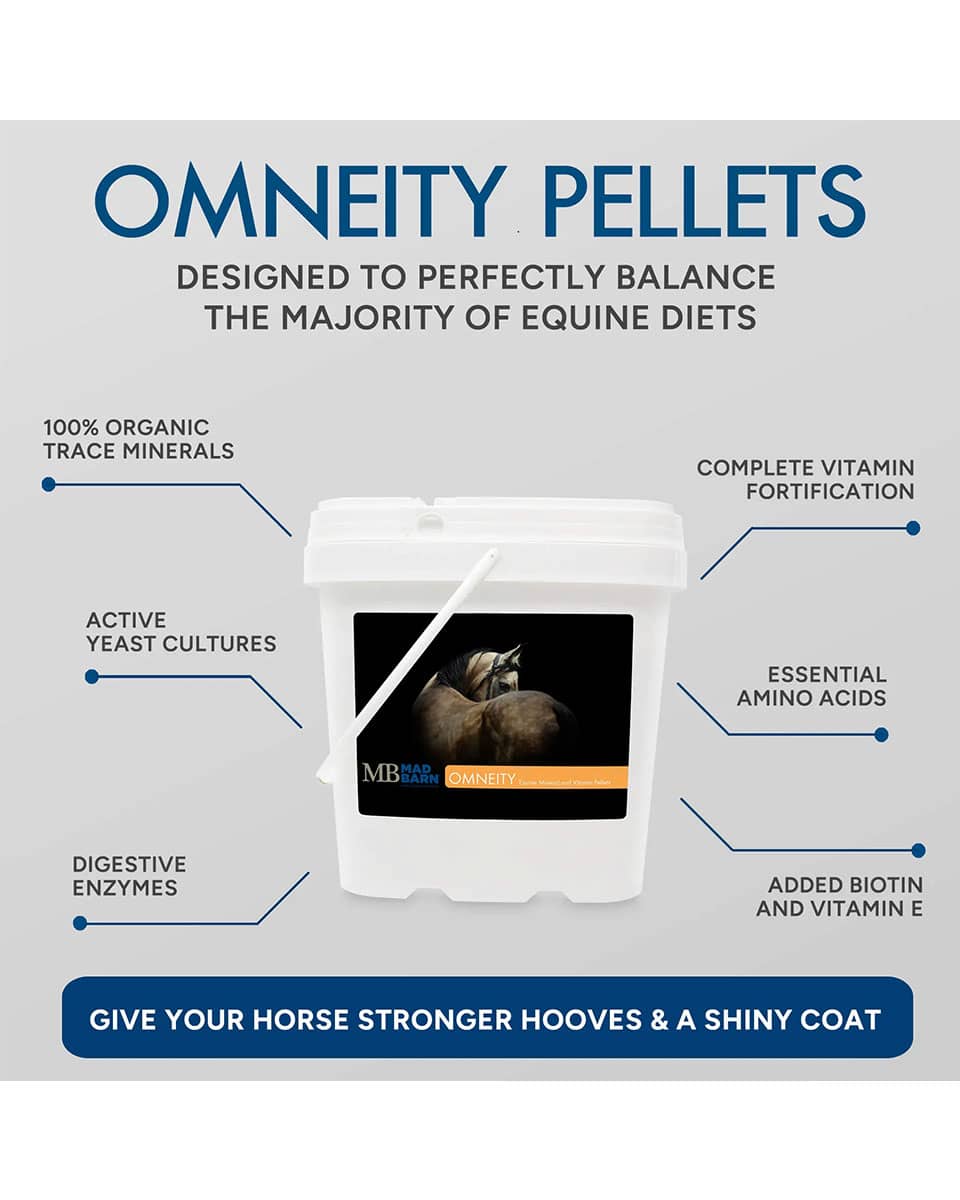 Mad Barn Omneity P Pellets equine vitamin and mineral supplement for stronger hooves and a shiny coat