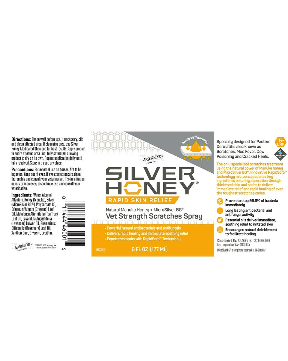 Silver Honey Rapid Skin Relief Vet Strength Scratches Spray Label