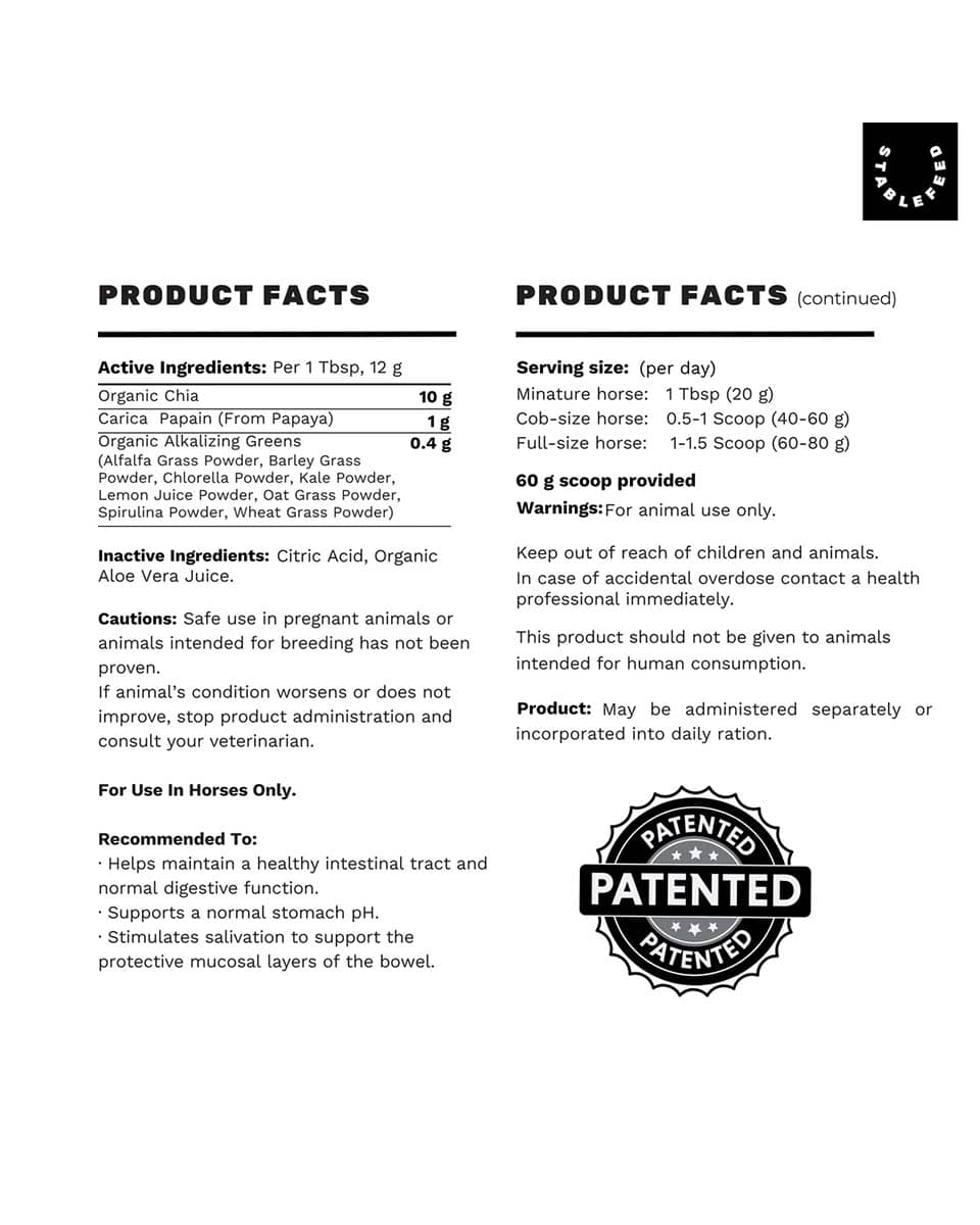 StableFeed Papaya Chia Supplement Label