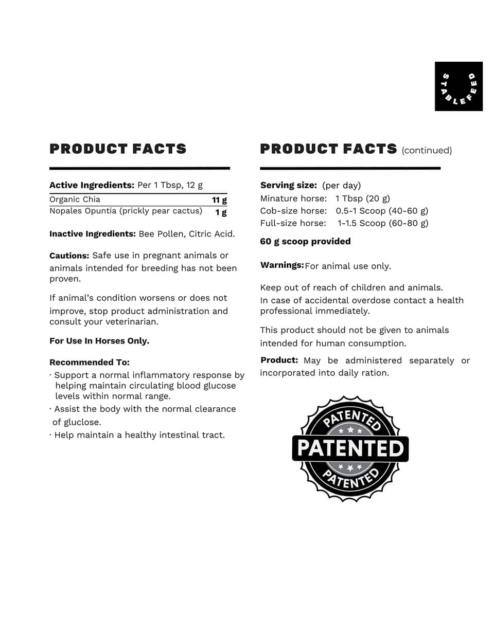 StableFeed Prickly Pear Chia Supplement Label