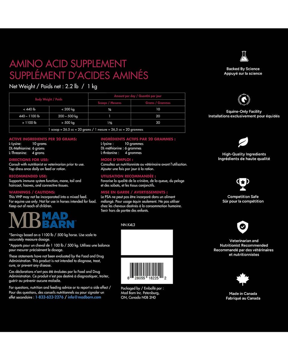 Mad Barn Three Amigos supplement for horses - back label