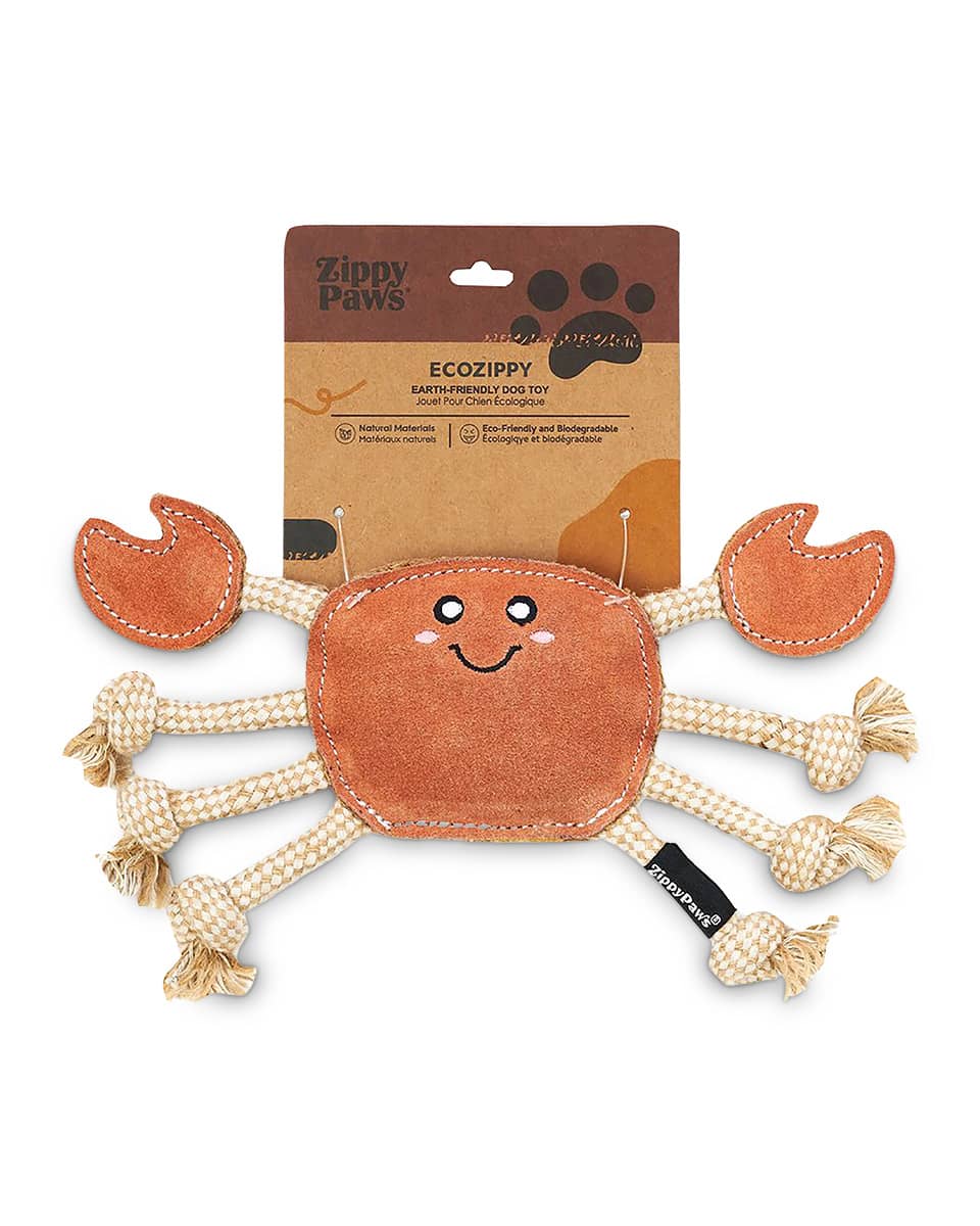 ZippyPaws ecoZippy Suede & Rope Buddies Crab Dog Toy